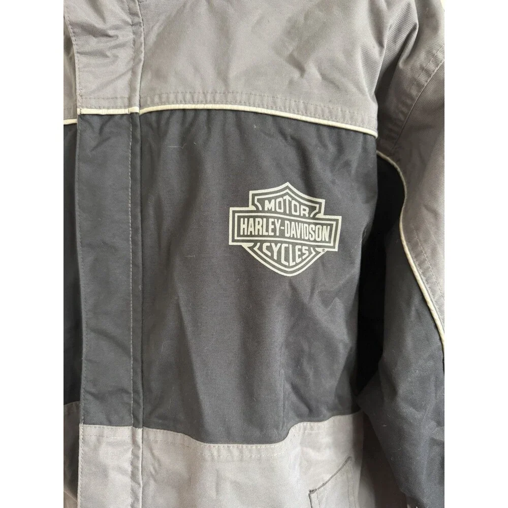 Harley Davidson Y2K Mens L Riding Jacket Gray Hooded Bar Shield 97059-07VX
